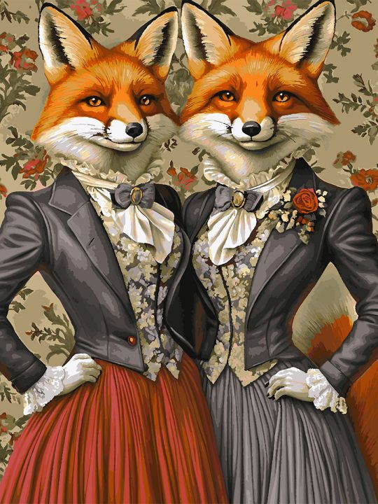 Картина по номерам без подрамника «Сестры лисицы» 130x100 см