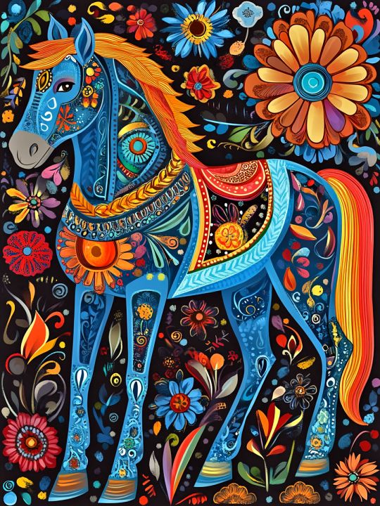 Алмазная мозаика без подрамника «Городецкий конь» 60x45 см