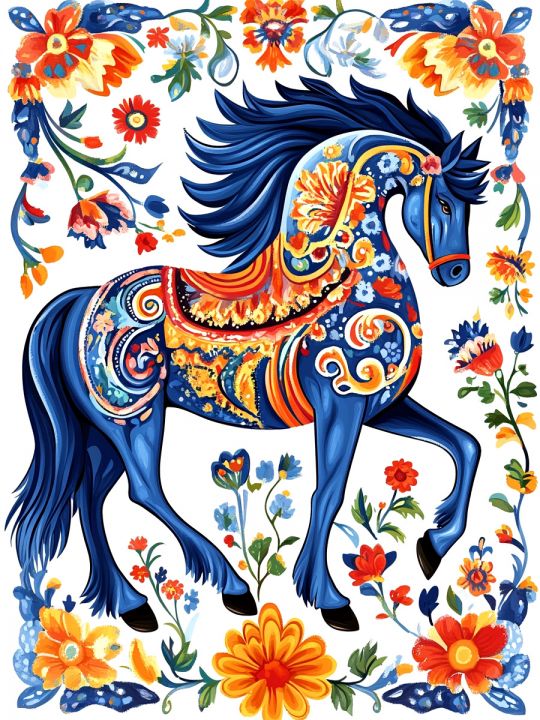 Алмазная мозаика без подрамника «Городецкий конь» 50x40 см