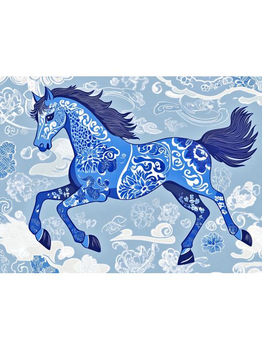 Алмазная мозаика без подрамника «Гжель лошадка» 35x25 см