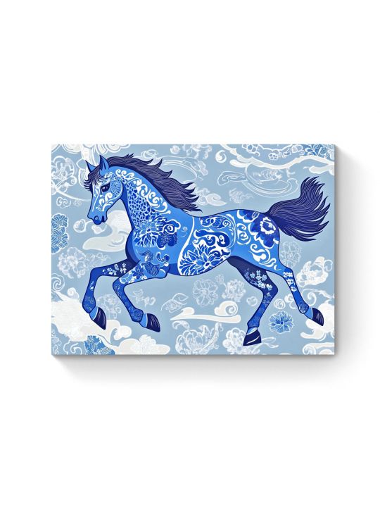 Алмазная мозаика на подрамнике «Гжель лошадка» 60x45 см