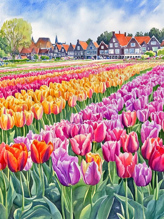 Алмазная мозаика без подрамника «Море тюльпанов» 35x25 см