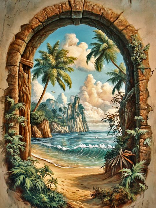 Алмазная мозаика без подрамника «Тропинка в рай» 35x25 см