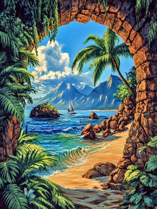 Алмазная мозаика без подрамника «Райский уголок» 50x40 см