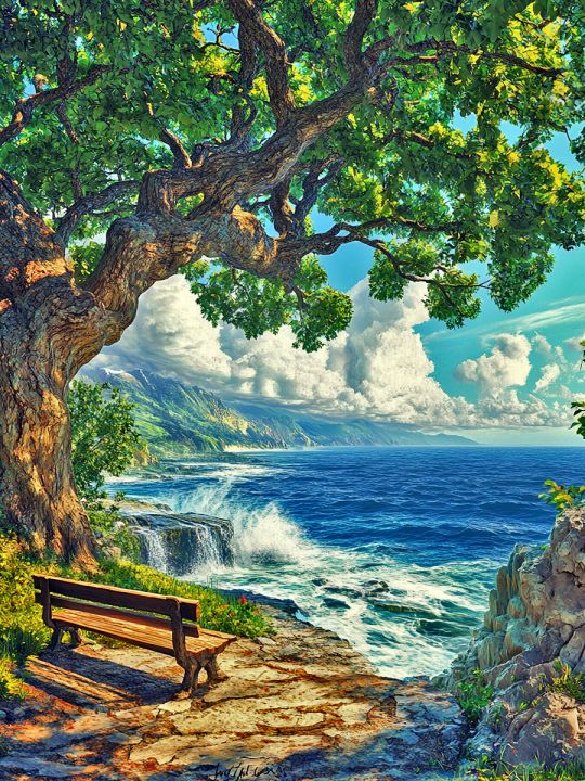 Алмазная мозаика без подрамника «Привал на утесе» 25x20 см