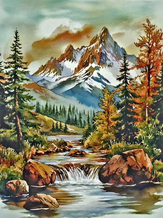 Алмазная мозаика без подрамника «Горная речка» 60x45 см