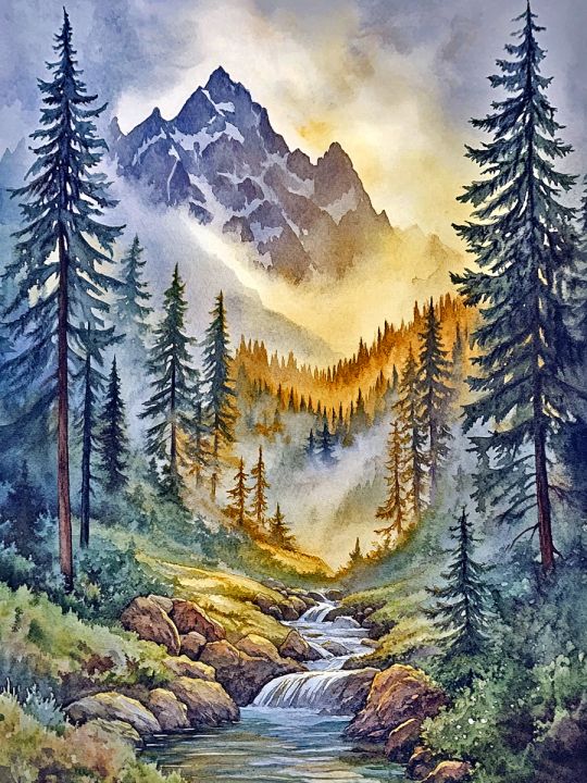 Алмазная мозаика без подрамника «Горный ручей» 25x20 см