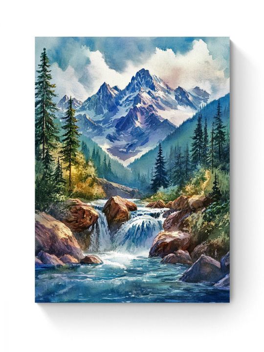 Алмазная мозаика на подрамнике «Горная река» 90x70 см