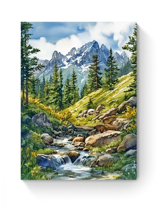 Алмазная мозаика на подрамнике «Горная речка» 80x60 см