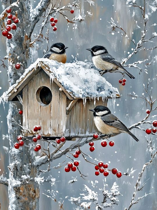 Алмазная мозаика без подрамника «Синички» 60x45 см