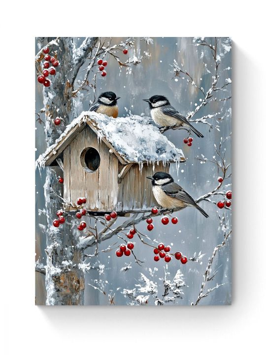 Алмазная мозаика на подрамнике «Синички» 80x60 см