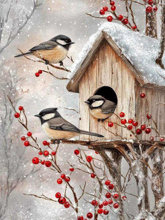 Алмазная мозаика без подрамника «Синички» 70x50 см