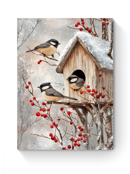 Алмазная мозаика на подрамнике «Синички» 35x25 см