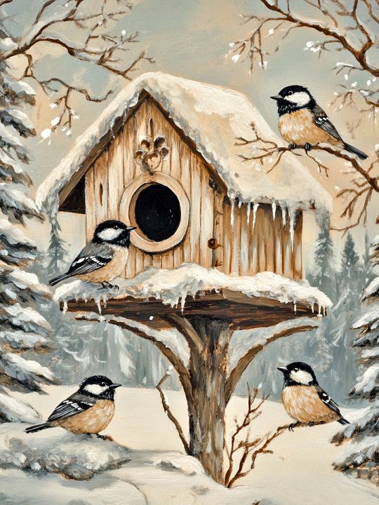 Алмазная мозаика без подрамника «Синички» 70x50 см