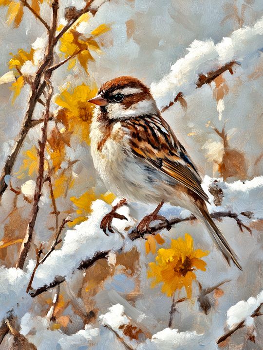 Алмазная мозаика без подрамника «Воробушек» 35x25 см