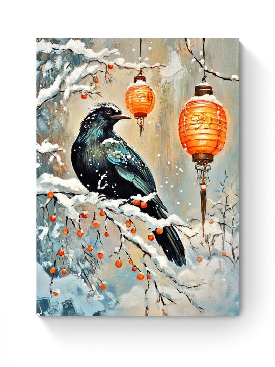 Алмазная мозаика на подрамнике «Ворон на ветке» 50x40 см