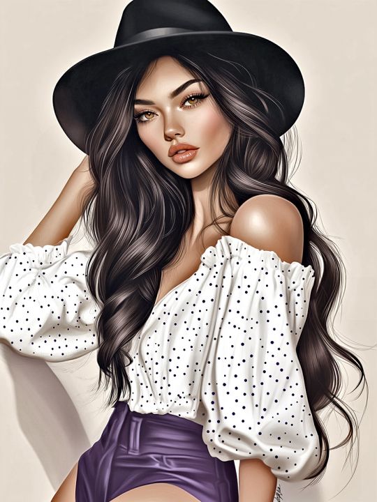 Алмазная мозаика без подрамника «Девушка в шляпе» 50x40 см