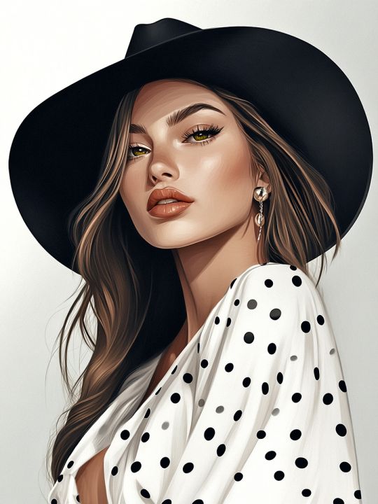 Алмазная мозаика без подрамника «Леди в шляпе» 35x25 см