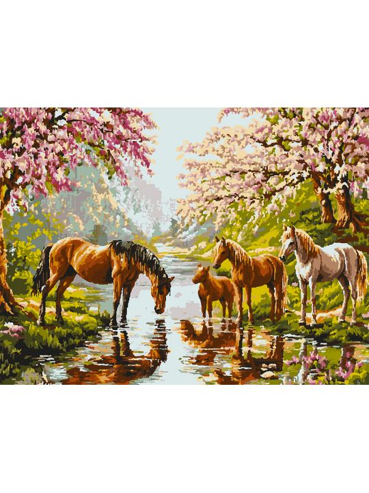 Картина по номерам без подрамника «Дикие лошади» 90x70 см