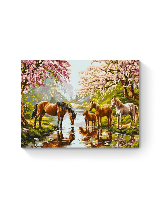 Картина по номерам на подрамнике «Дикие лошади» 90x70 см