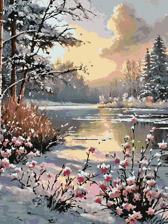 Картина по номерам без подрамника «Первый снег» 90x70 см