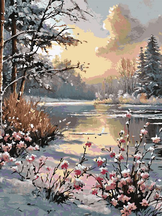 Картина по номерам без подрамника «Первый снег» 130x100 см