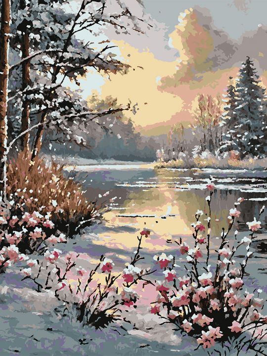 Картина по номерам без подрамника «Первый снег» 80x60 см