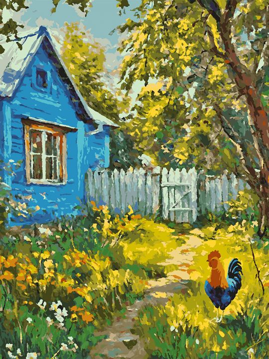 Картина по номерам без подрамника «Деревенька» 80x60 см