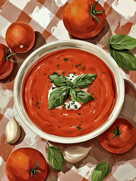 Алмазная мозаика без подрамника «Томатный суп» 60x45 см