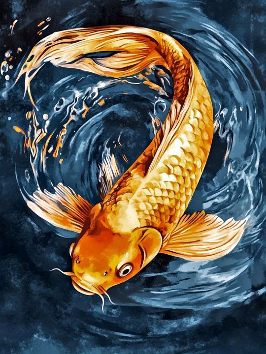 Алмазная мозаика без подрамника «Золотая рыбка» 70x50 см