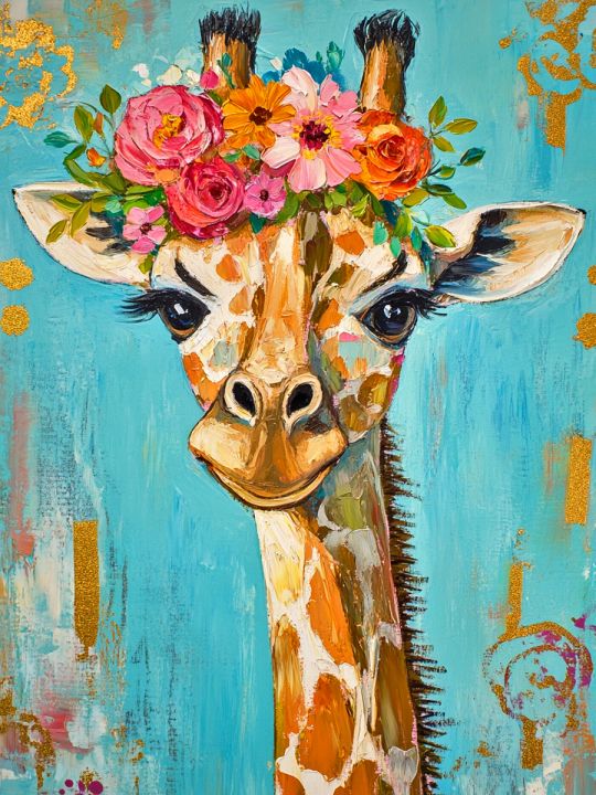 Алмазная мозаика без подрамника «Цветочный жираф» 130x100 см