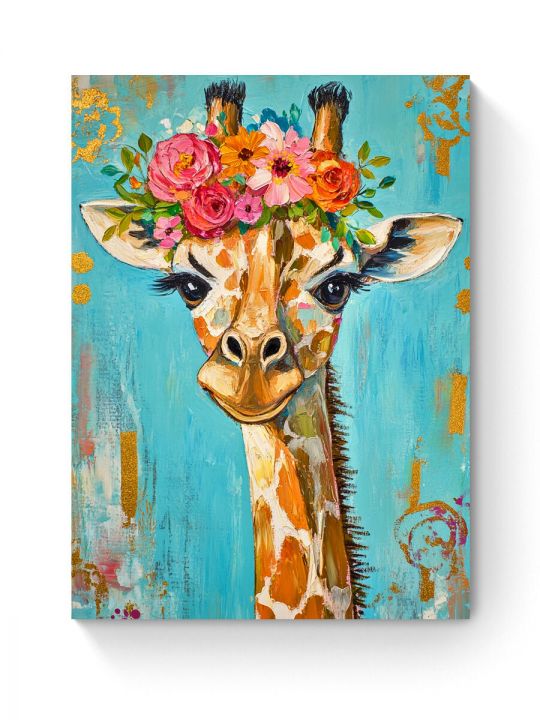 Алмазная мозаика на подрамнике «Цветочный жираф» 90x70 см