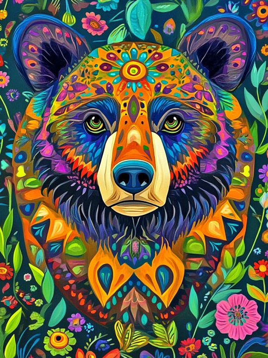 Алмазная мозаика без подрамника «Тотем Медведь» 60x45 см