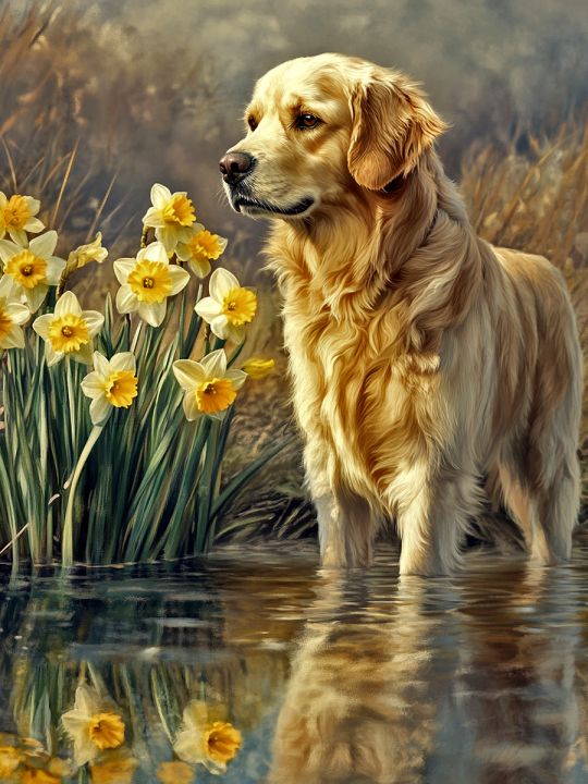 Алмазная мозаика без подрамника «Голден ретривер» 50x40 см