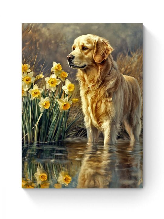 Алмазная мозаика на подрамнике «Голден ретривер» 80x60 см