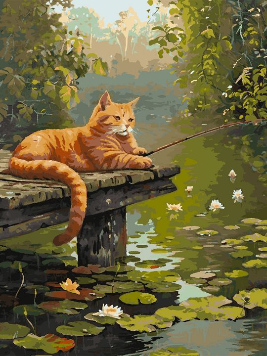 Картина по номерам без подрамника «Кот-рыбак» 90x70 см