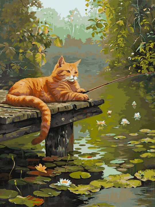 Картина по номерам без подрамника «Кот-рыбак» 130x100 см