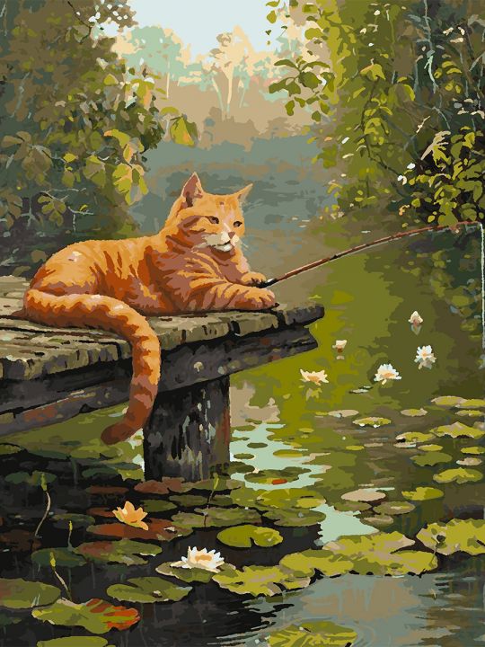 Картина по номерам без подрамника «Кот-рыбак» 80x60 см