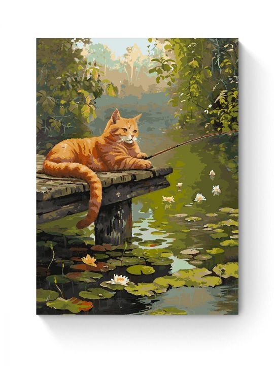 Картина по номерам на подрамнике «Кот-рыбак» 90x70 см