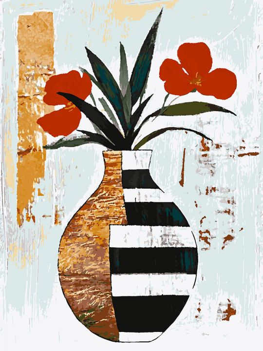 Картина по номерам без подрамника «Красные цветы» 80x60 см