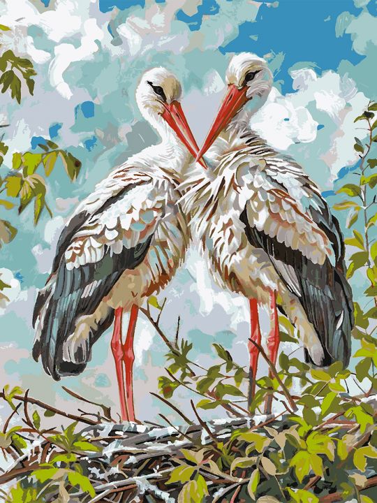 Картина по номерам без подрамника «Аисты» 130x100 см