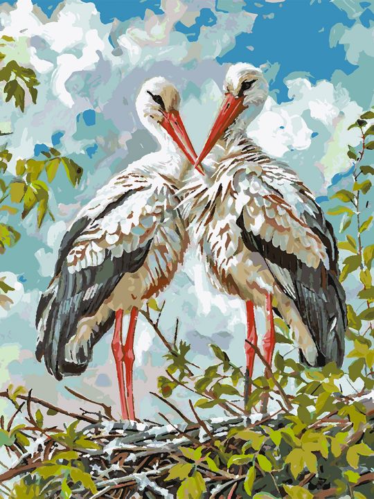 Картина по номерам без подрамника «Аисты» 80x60 см