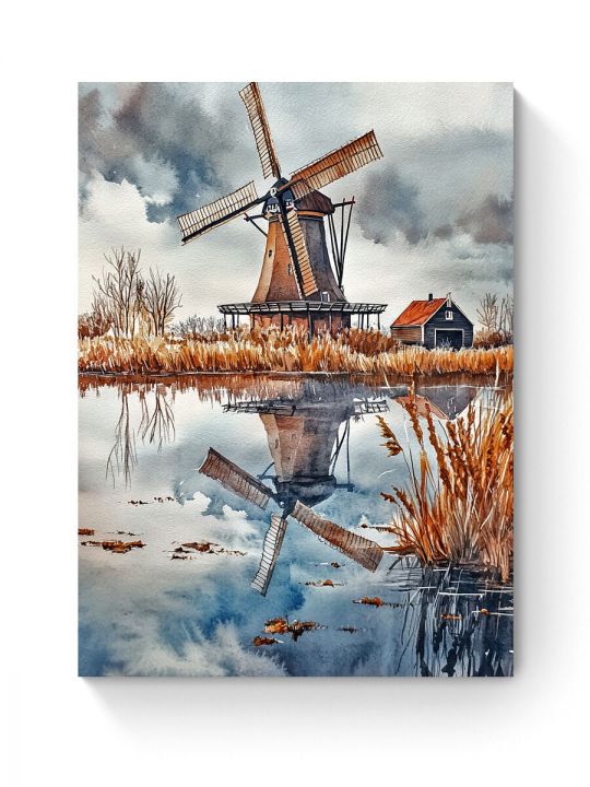 Алмазная мозаика на подрамнике «Мельница у воды» 50x40 см