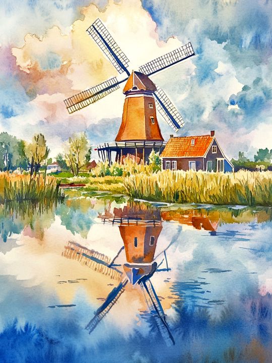 Алмазная мозаика без подрамника «Мельница» 80x60 см