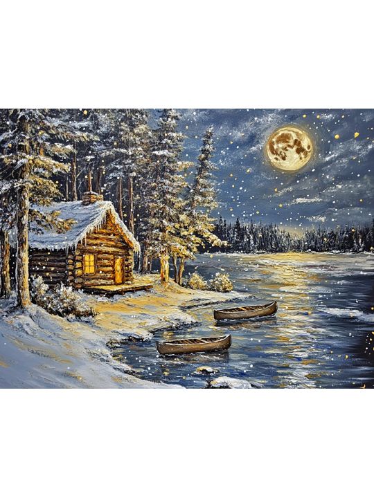 Алмазная мозаика без подрамника «Зимняя ночь» 50x40 см