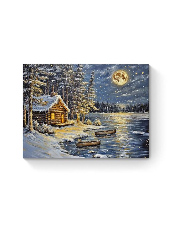 Алмазная мозаика на подрамнике «Зимняя ночь» 40x30 см