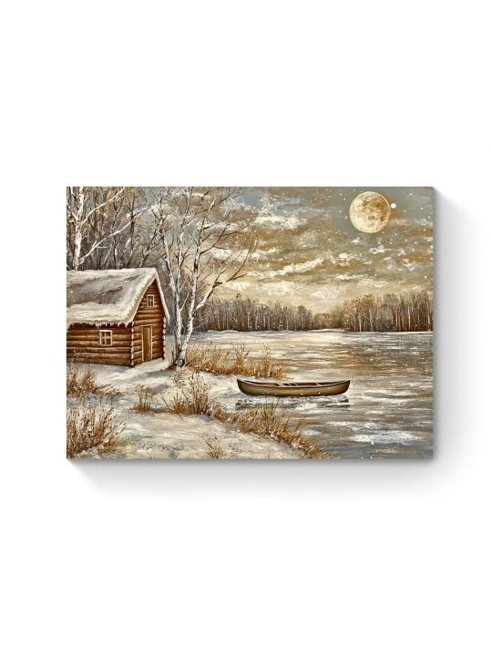 Алмазная мозаика на подрамнике «Домик у реки» 40x30 см