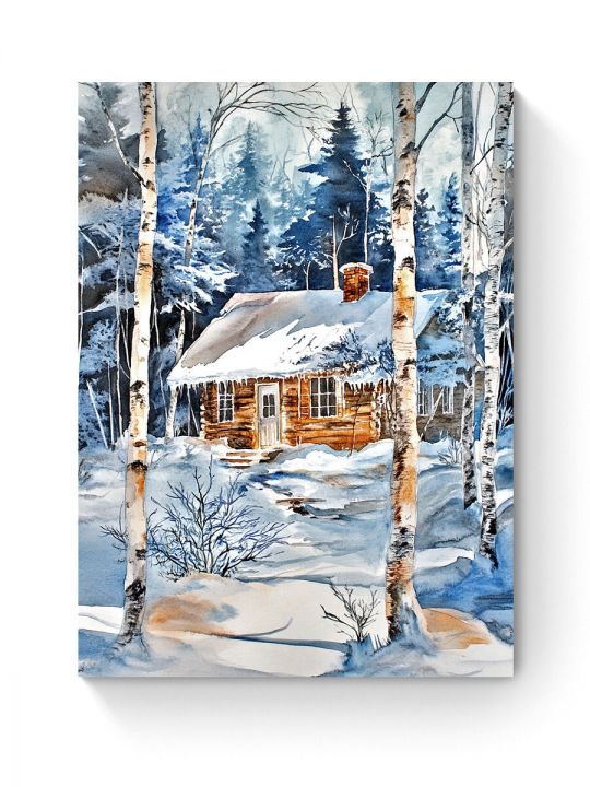 Алмазная мозаика на подрамнике «Зимняя сторожка» 80x60 см