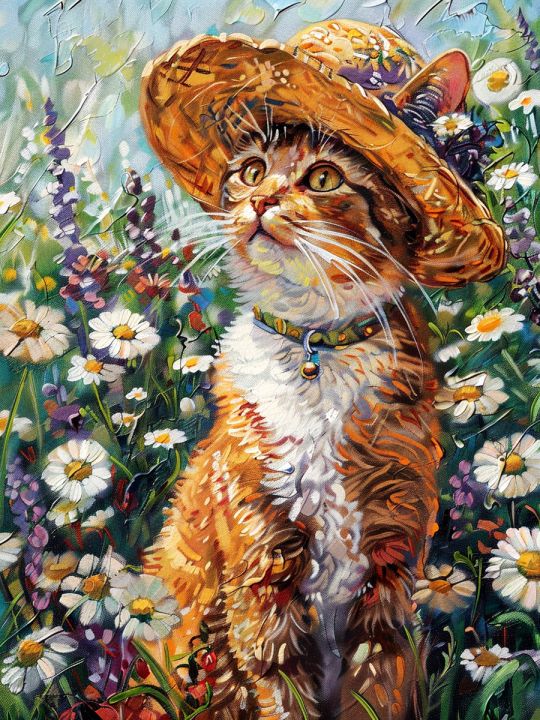 Алмазная мозаика без подрамника «Кот художник» 50x40 см, 47 цветов
