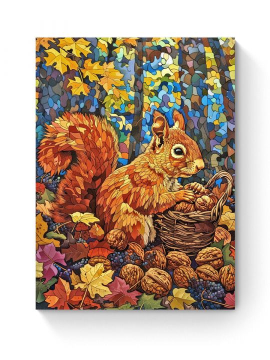 Алмазная мозаика на подрамнике «Белка и орехи» 40x30 см